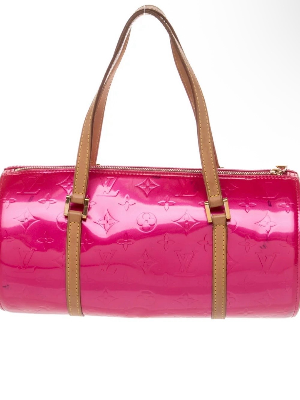 Louis Vuitton Fuchsia Patent Vernis Barrel Shoulder Bag with Tan Handles